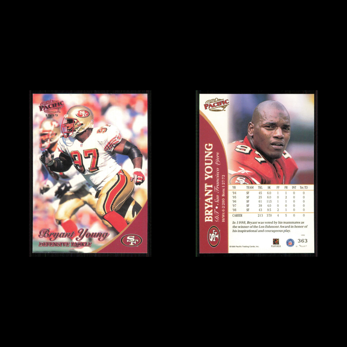 Bryant Young #363 1999 Pacific San Francisco 49ers Football Card NFL NM
