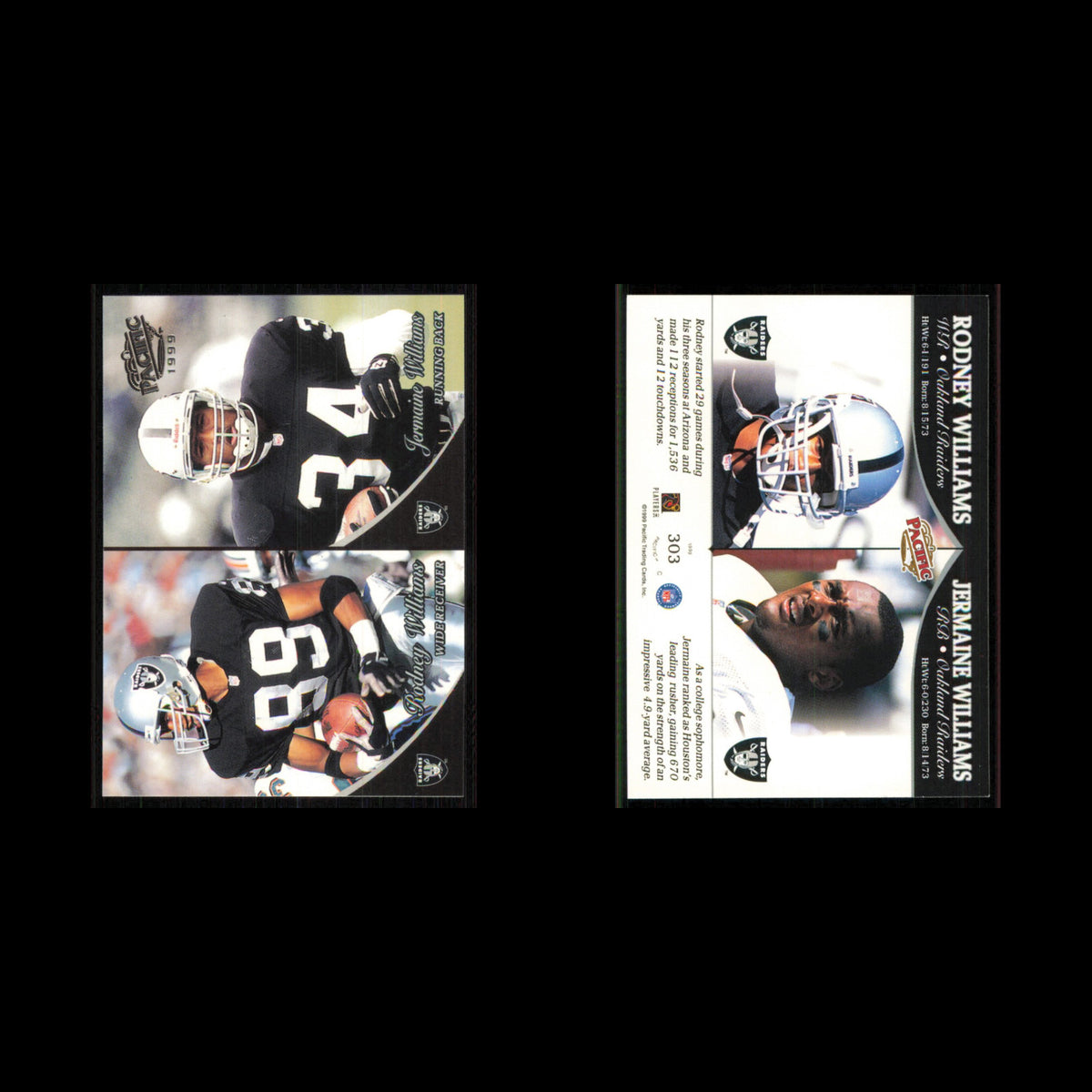Rodney Williams Jermaine Williams #303 1999 Pacific Oakland Raiders Football NFL