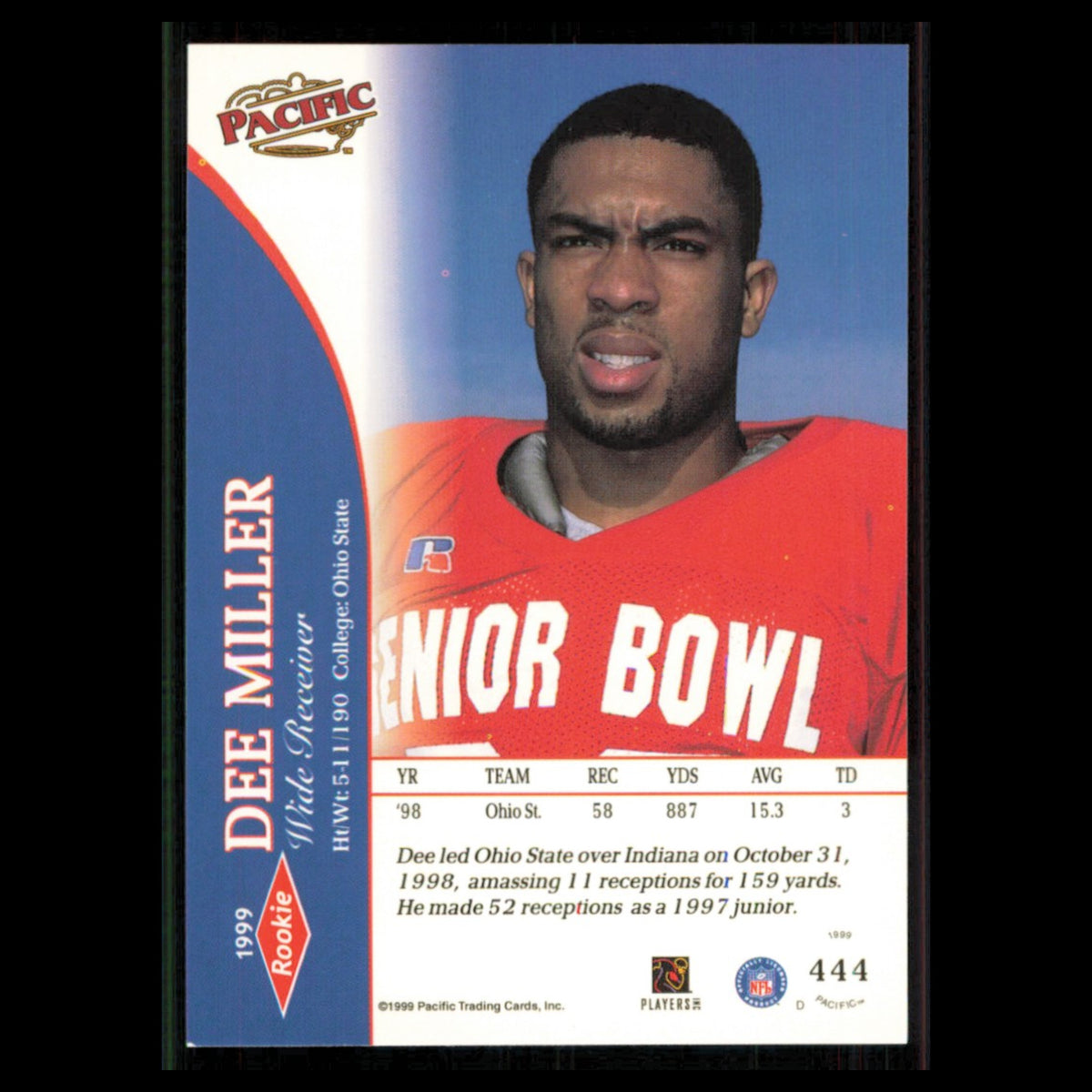 Dee Miller Rookie #444 1999 Pacific Ohio State Buckeyes Football Card NFL NM