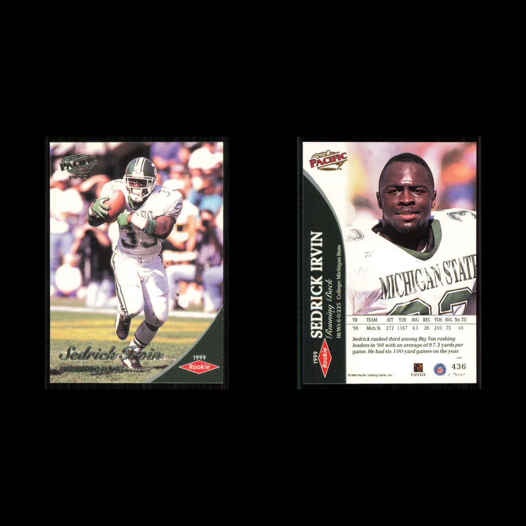 Sedrick Irvin Rookie #436 1999 Pacific Michigan State Spartans Football Card NFL