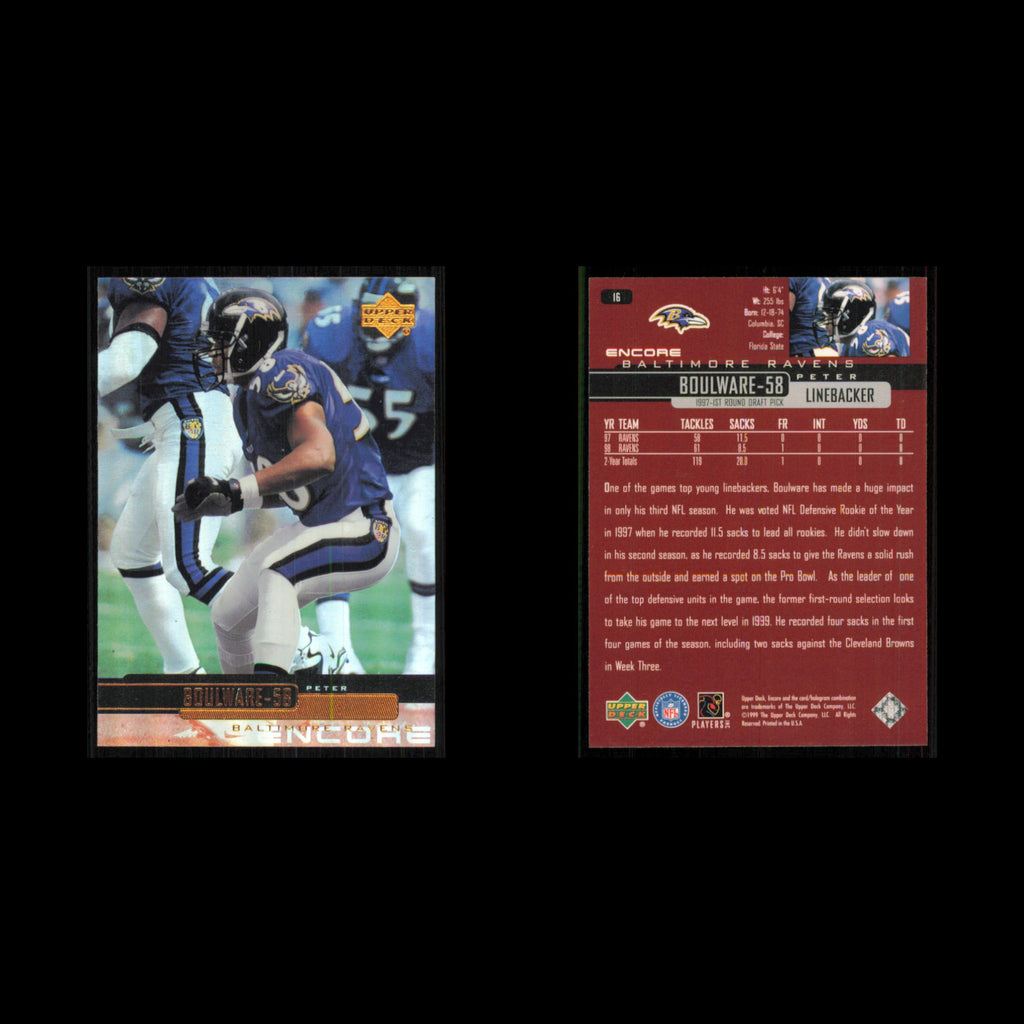 Peter Boulware #16 1999 Upper Deck Encore Baltimore Ravens Football Card NFL NM