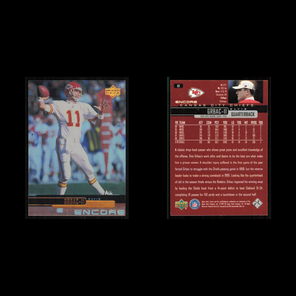 Elvis Grbac #83 1999 Upper Deck Encore Kansas City Chiefs Football Card NFL NM