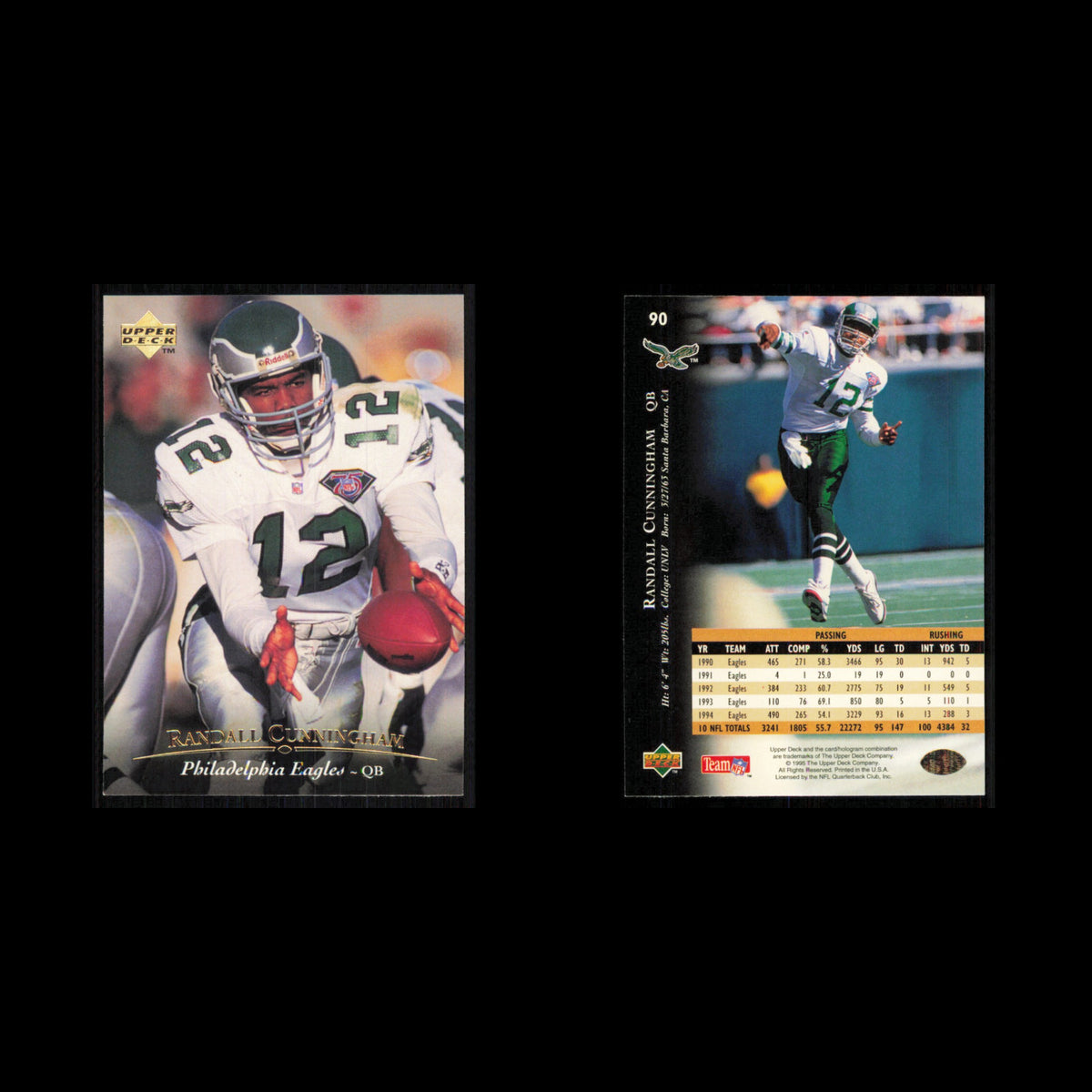 Randall Cunningham #90 1995 Upper Deck Philadelphia Eagles Football Card NFL NM