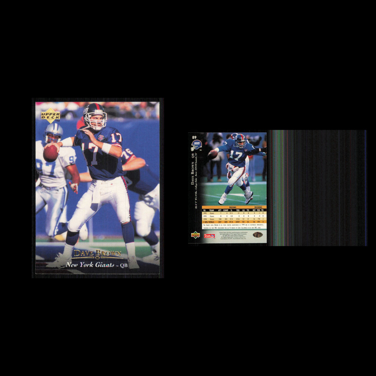 Dave Brown #89 1995 Upper Deck New York Giants Football Card NFL NM