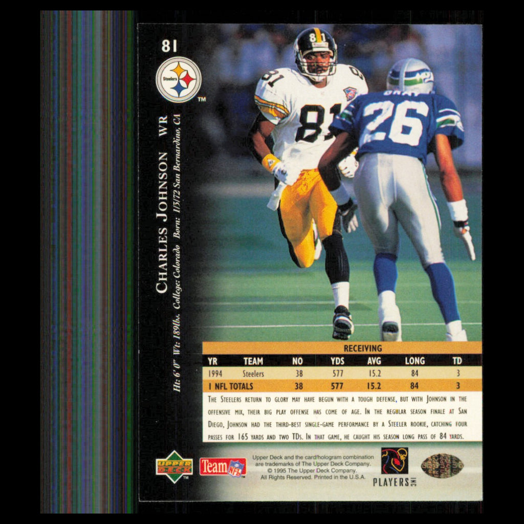 Charles Johnson #81 1995 Upper Deck Pittsburgh Steelers Football Card NFL NM