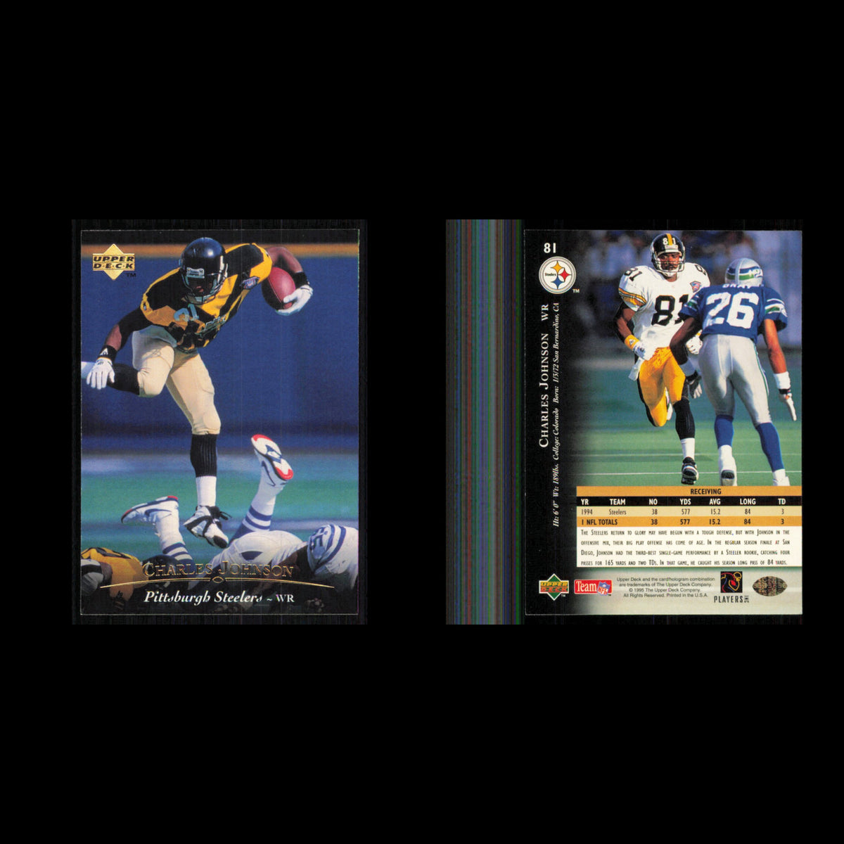 Charles Johnson #81 1995 Upper Deck Pittsburgh Steelers Football Card NFL NM