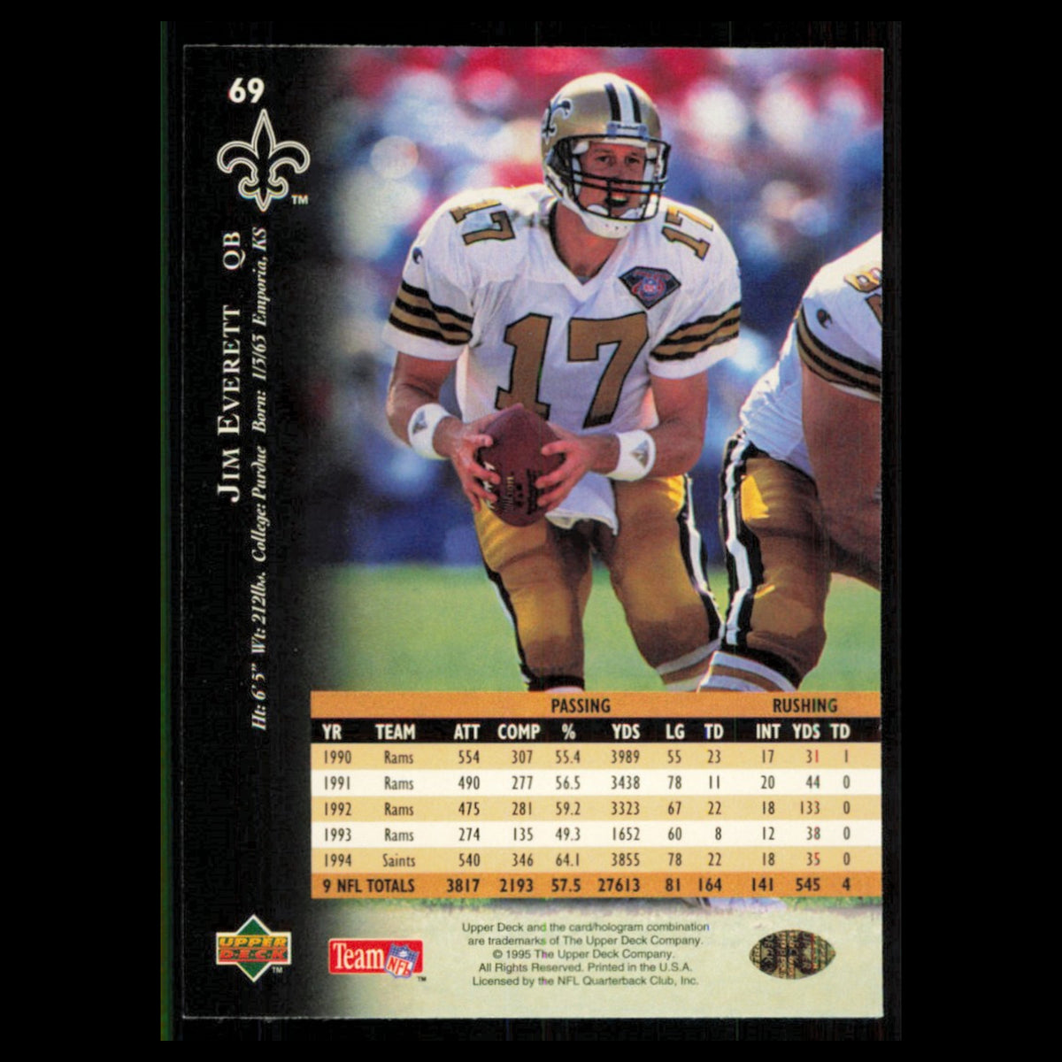 Jim Everett #69 1995 Upper Deck New Orleans Saints Football Card NFL NM