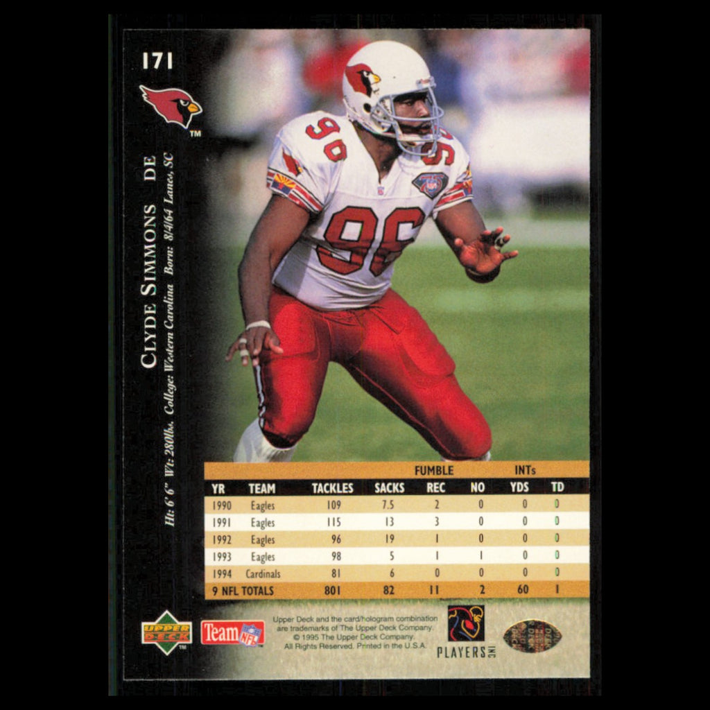 Clyde Simmons #171 1995 Upper Deck Arizona Cardinals Football Card NFL NM
