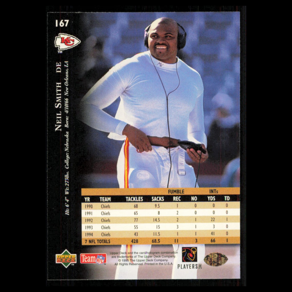 Neil Smith #167 1995 Upper Deck Kansas City Chiefs Football Card NFL NM