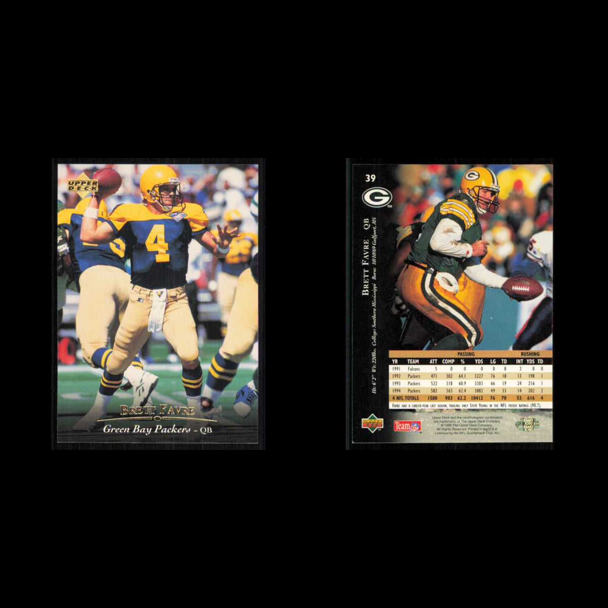 Brett Favre #39 1995 Upper Deck Green Bay Packers Football Card NFL NM