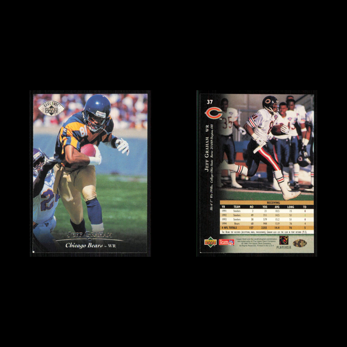 Jeff Graham #37 1995 Upper Deck Electric Chicago Bears Football Card NFL NM