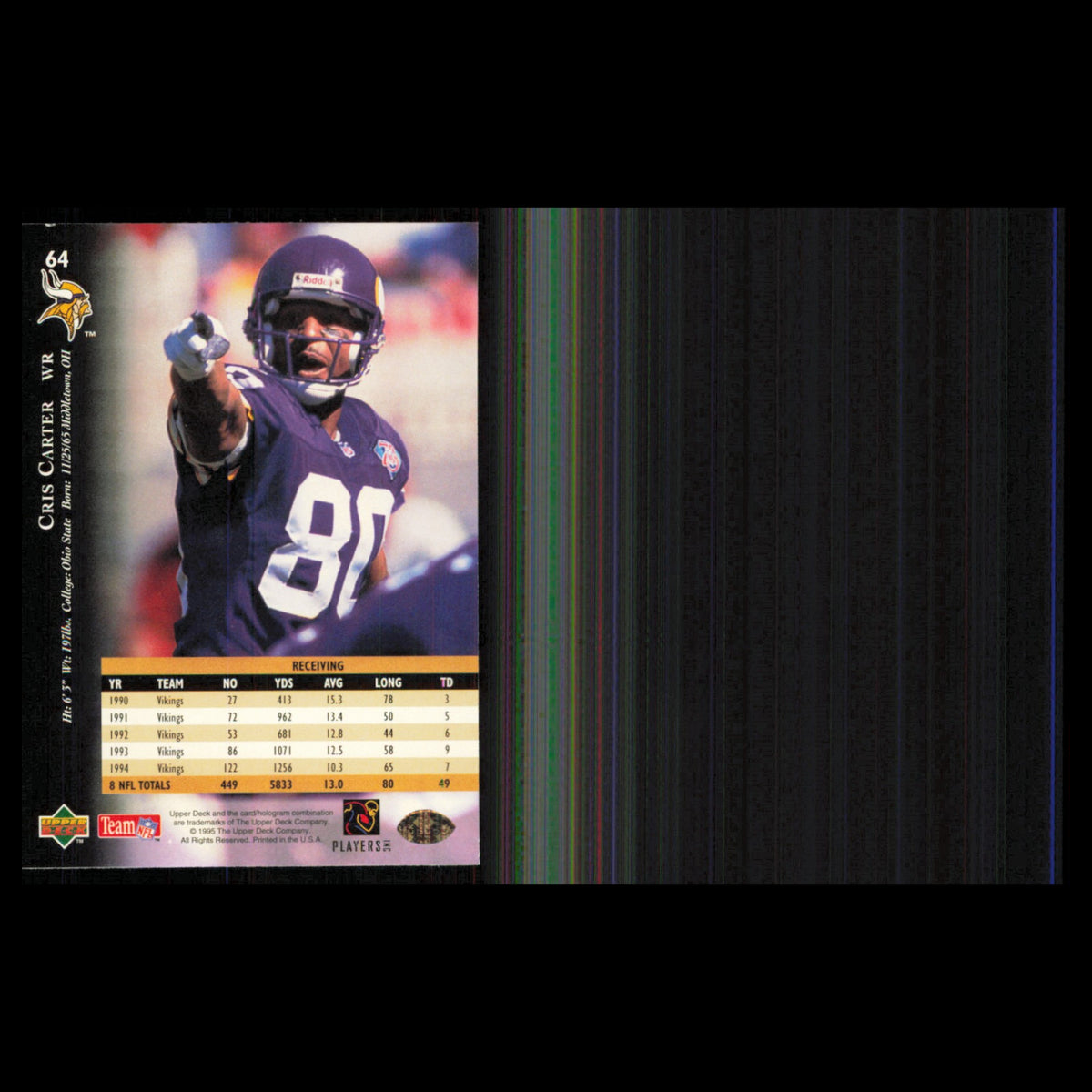 Cris Carter #64 1995 Upper Deck Minnesota Vikings Football Card NFL NM