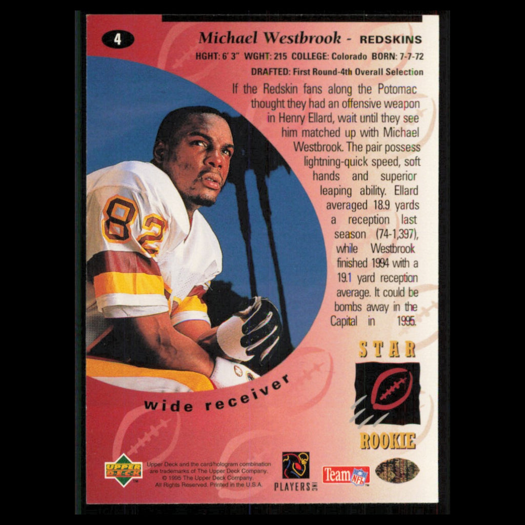 Michael Westbrook Rookie #4 1995 Upper Deck Washington Redskins Football Card NM