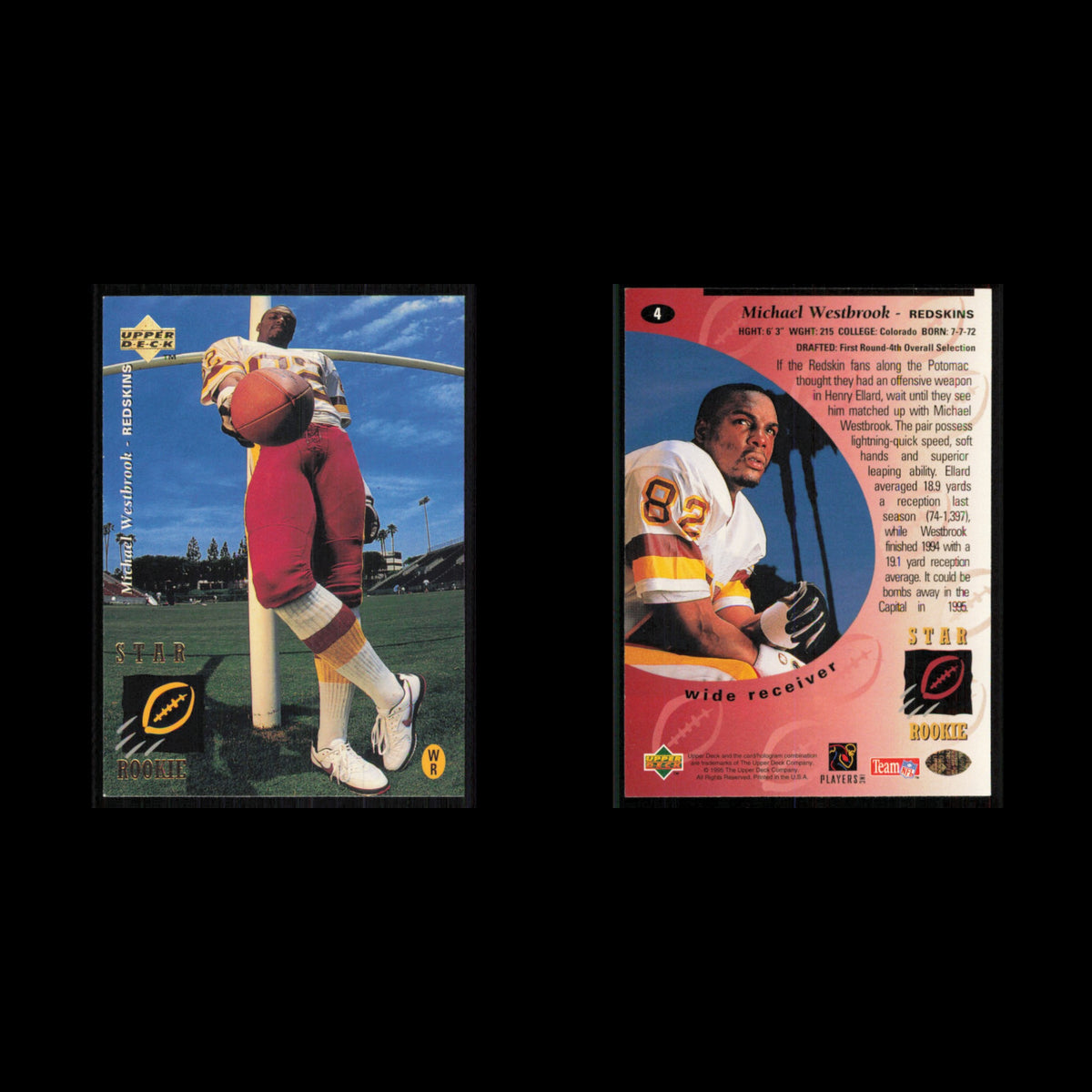 Michael Westbrook Rookie #4 1995 Upper Deck Washington Redskins Football Card NM