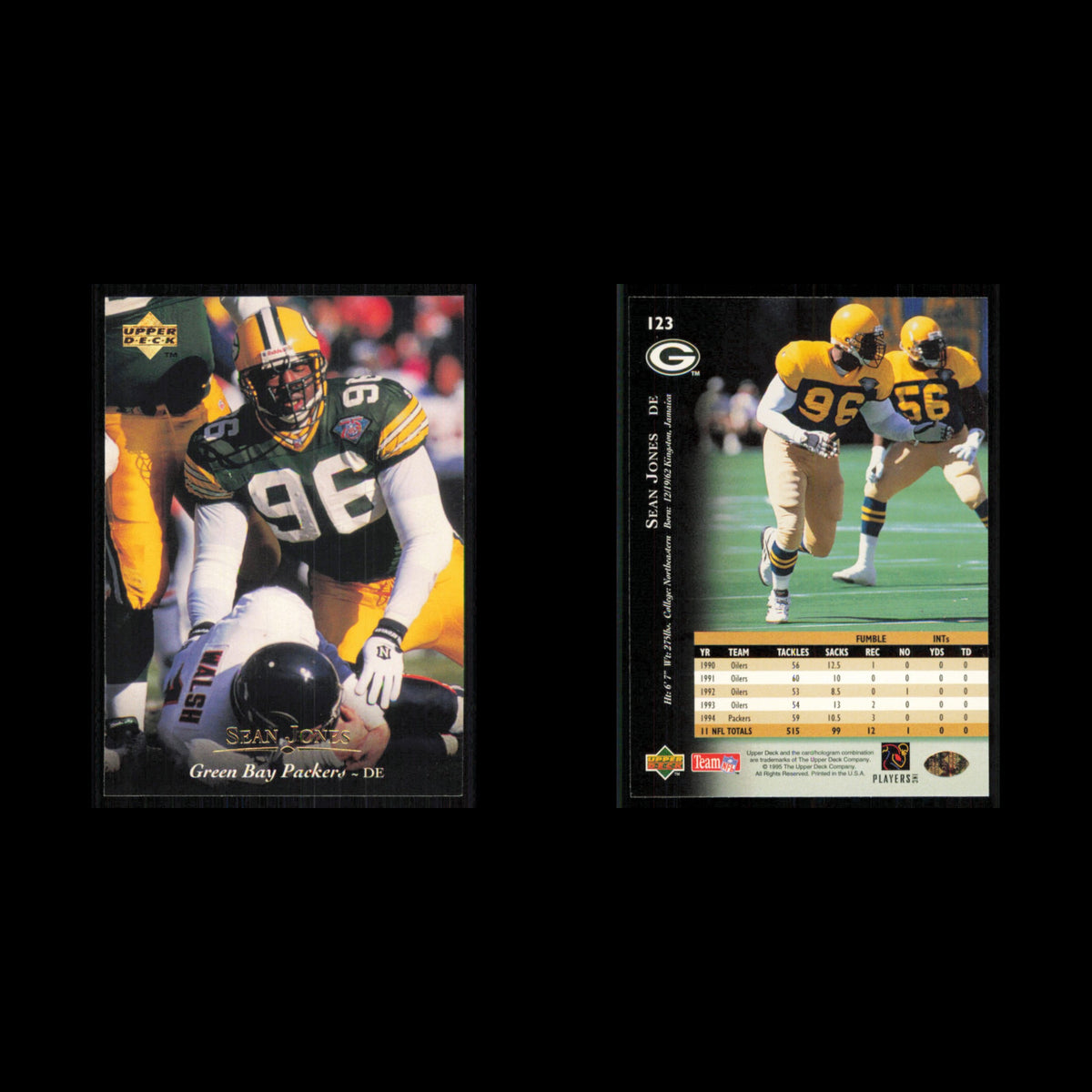 Sean Jones #123 1995 Upper Deck Green Bay Packers Football Card NFL NM