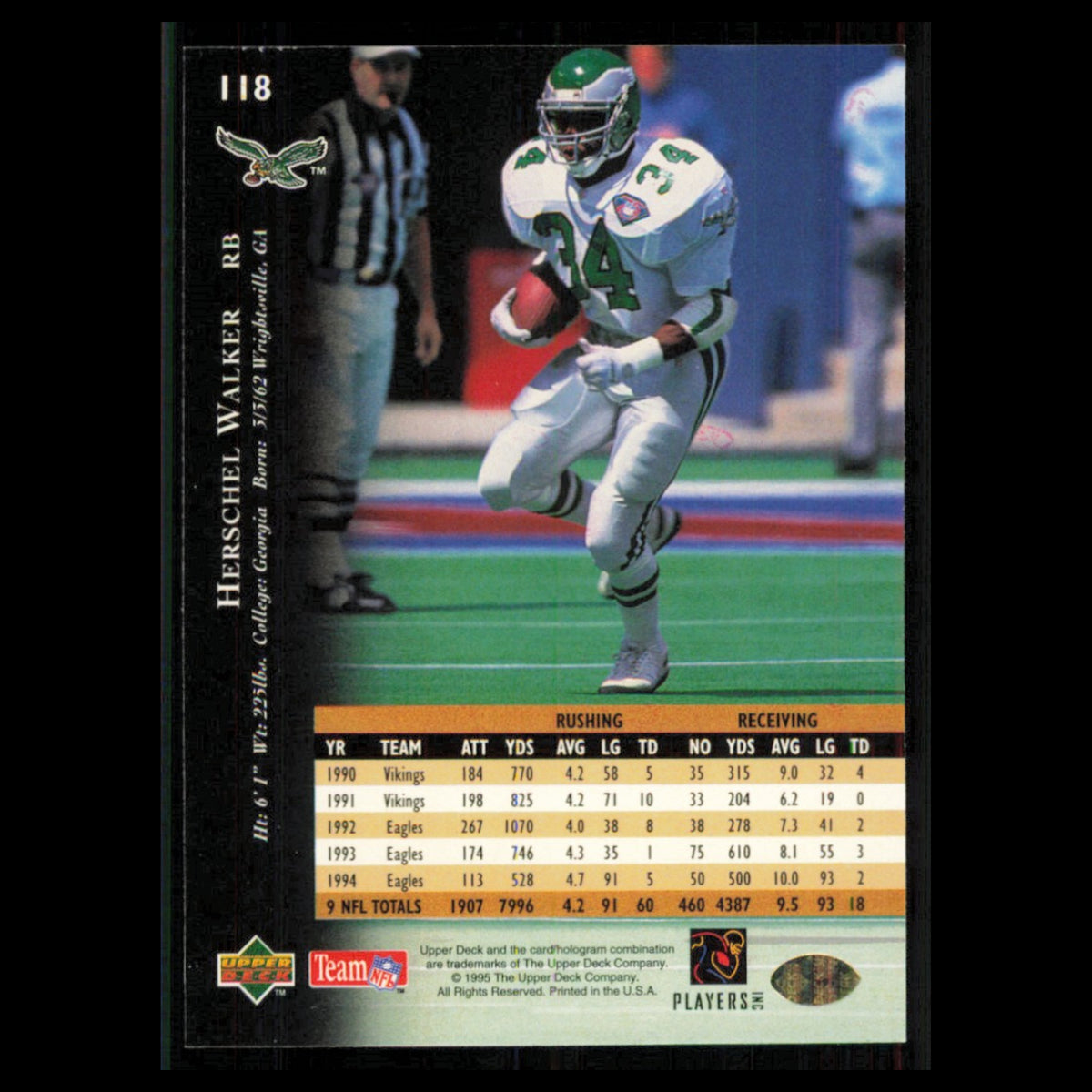 Herschel Walker #118 1995 Upper Deck New York Giants Football Card NFL NM