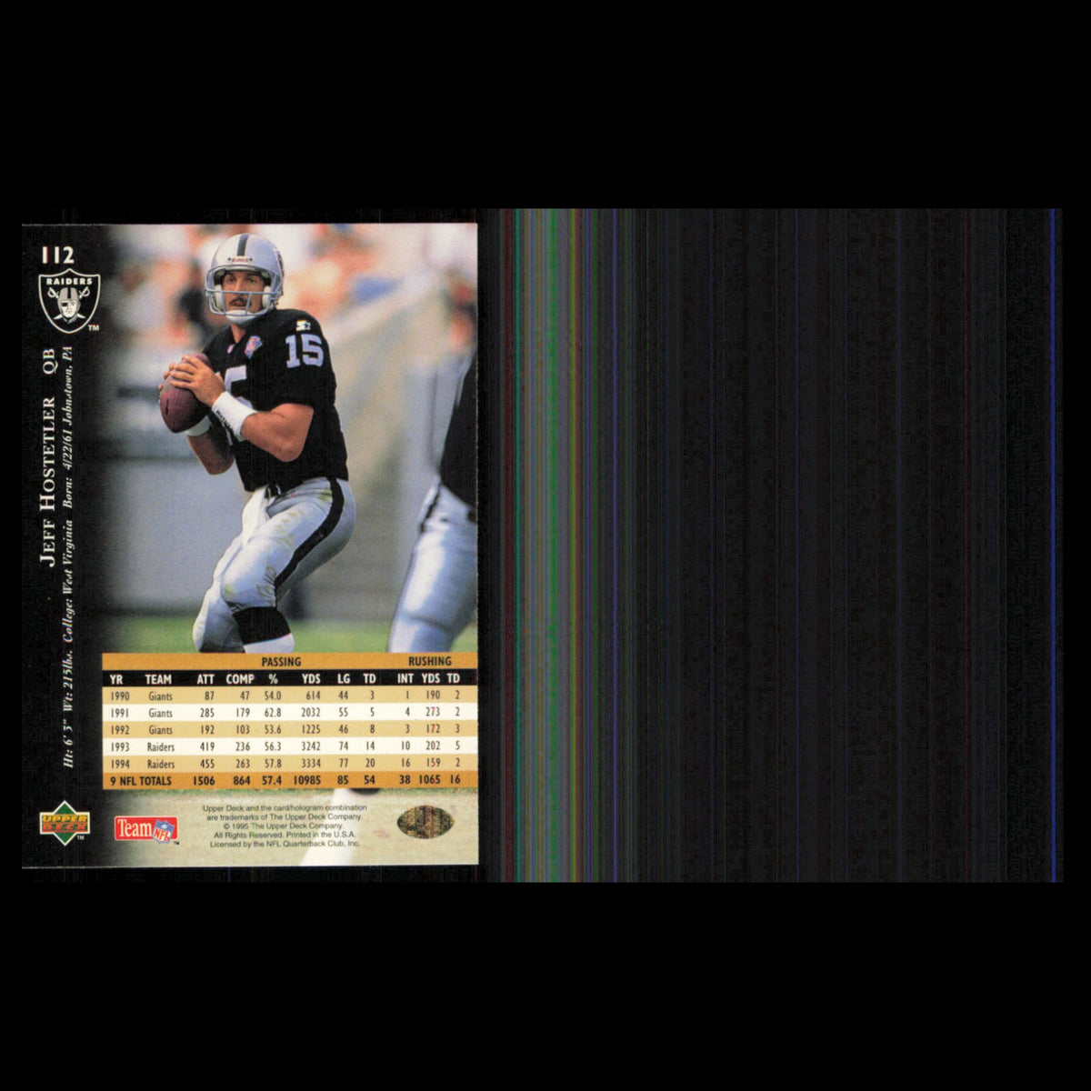 Jeff Hosteteler #112 1995 Upper Deck Oakland Raiders Football Card NFL NM