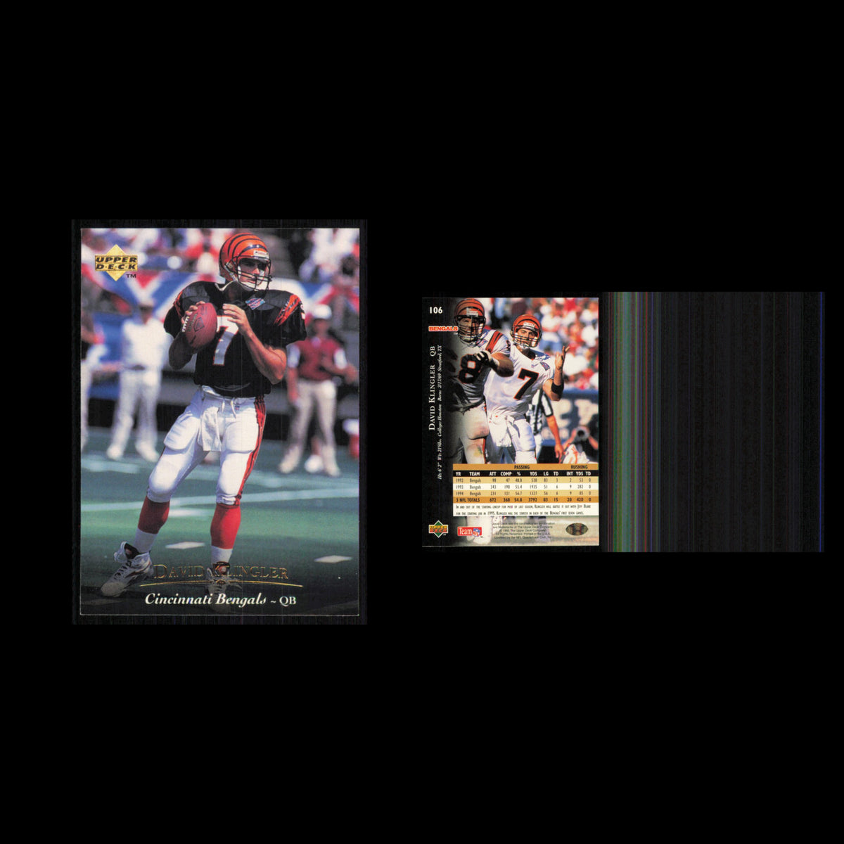 David Klingler #106 1995 Upper Deck Cincinnati Bengals Football Card NFL NM