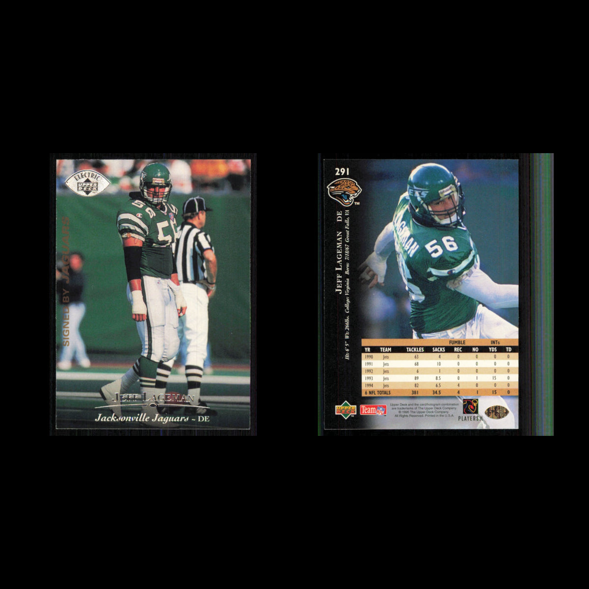 Jeff Lageman #291 1995 Upper Deck Electric Jacksonville Jaguars Football Card NM