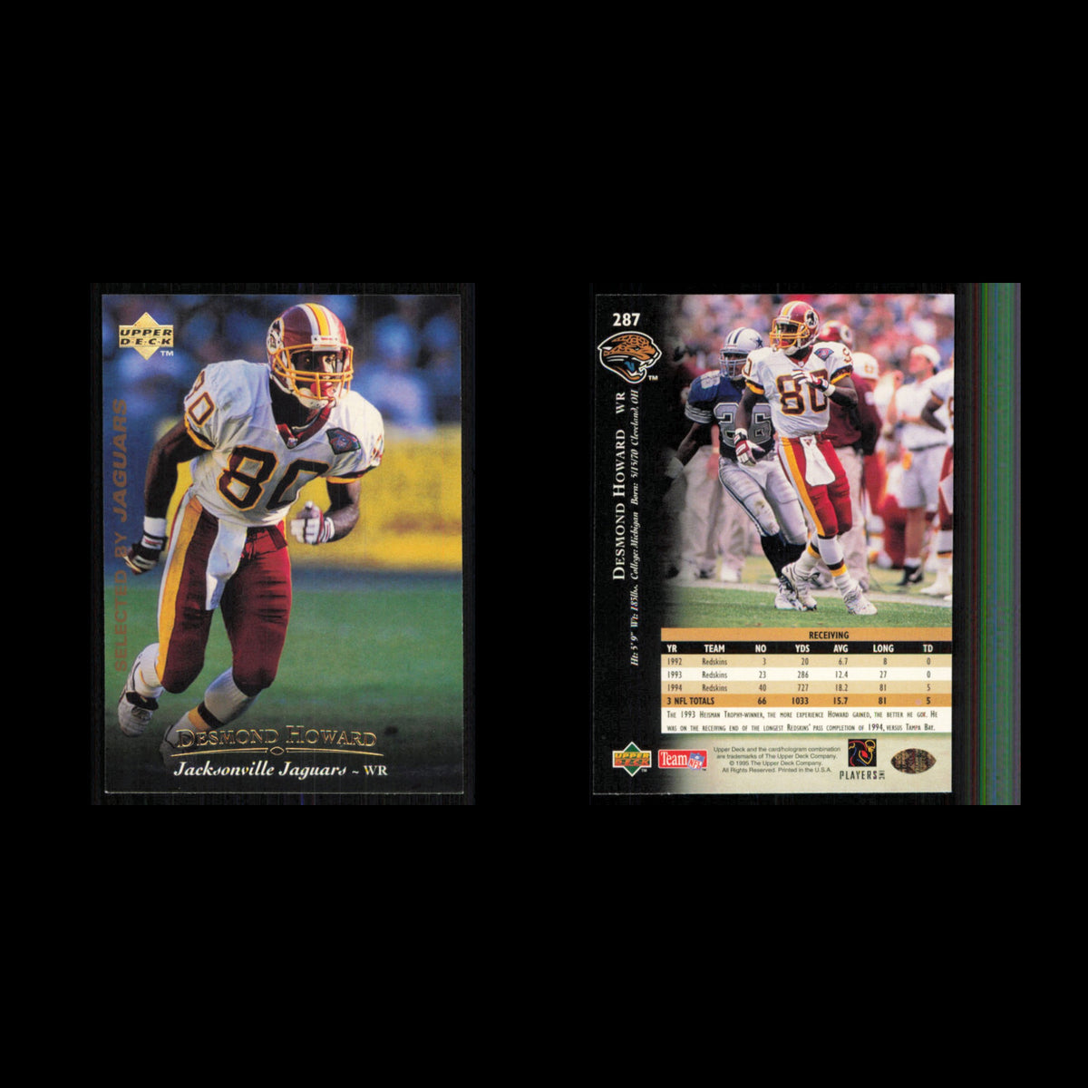 Desmond Howard #287 1995 Upper Deck Jacksonville Jaguars Football Card NFL NM