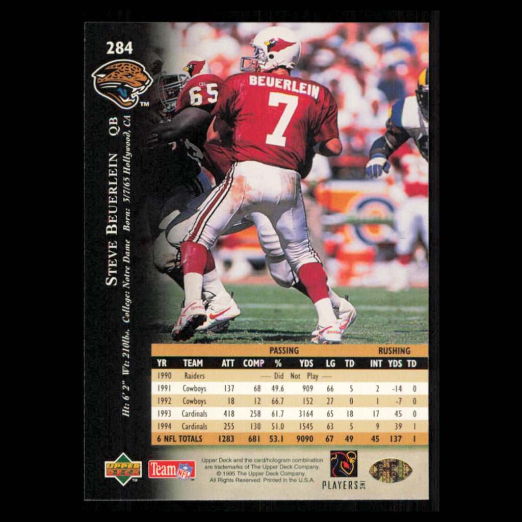 Steve Beuerlein #284 1995 Upper Deck Jacksonville Jaguars Football Card NFL NM
