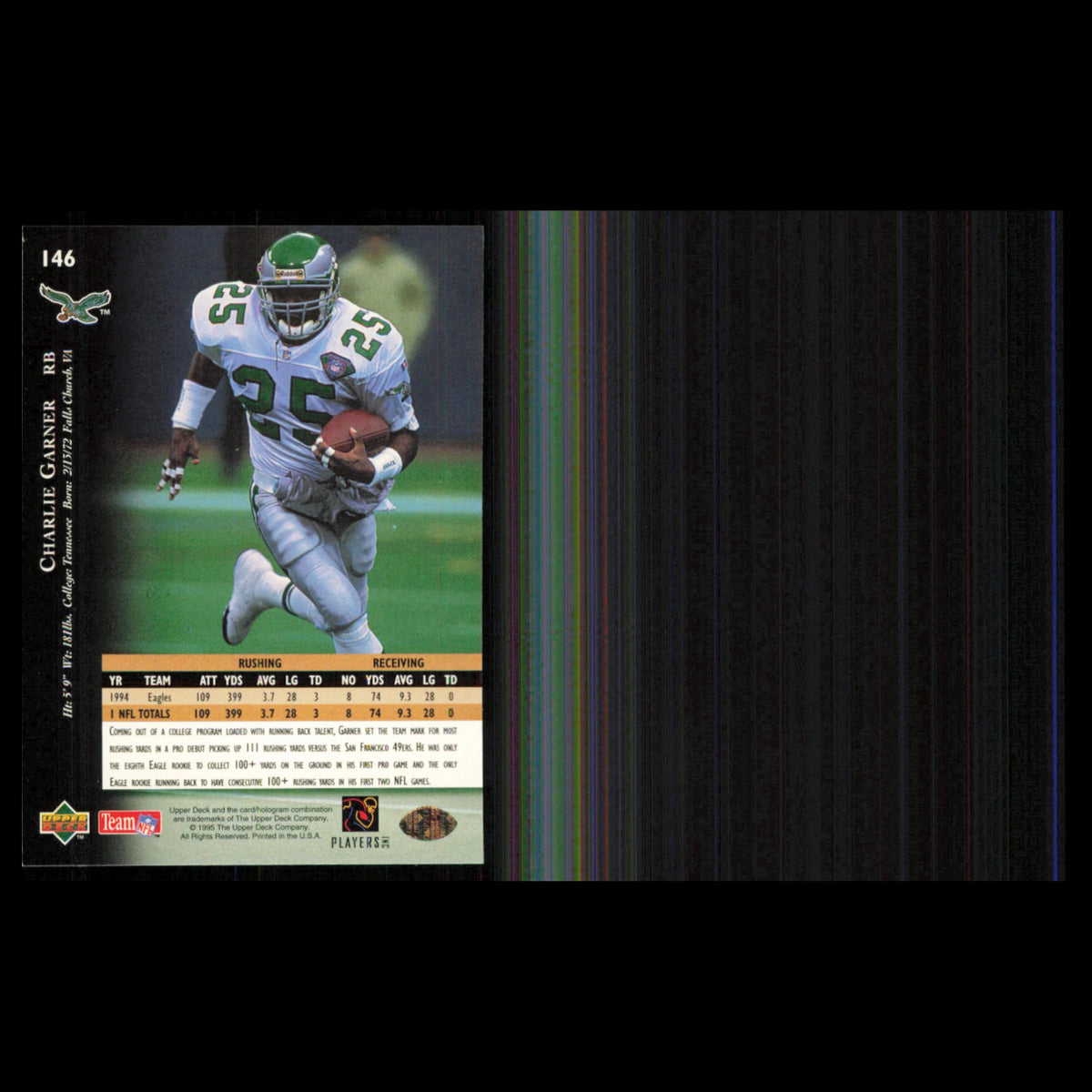 Charlie Garner #146 1995 Upper Deck Philadelphia Eagles Football Card NFL NM