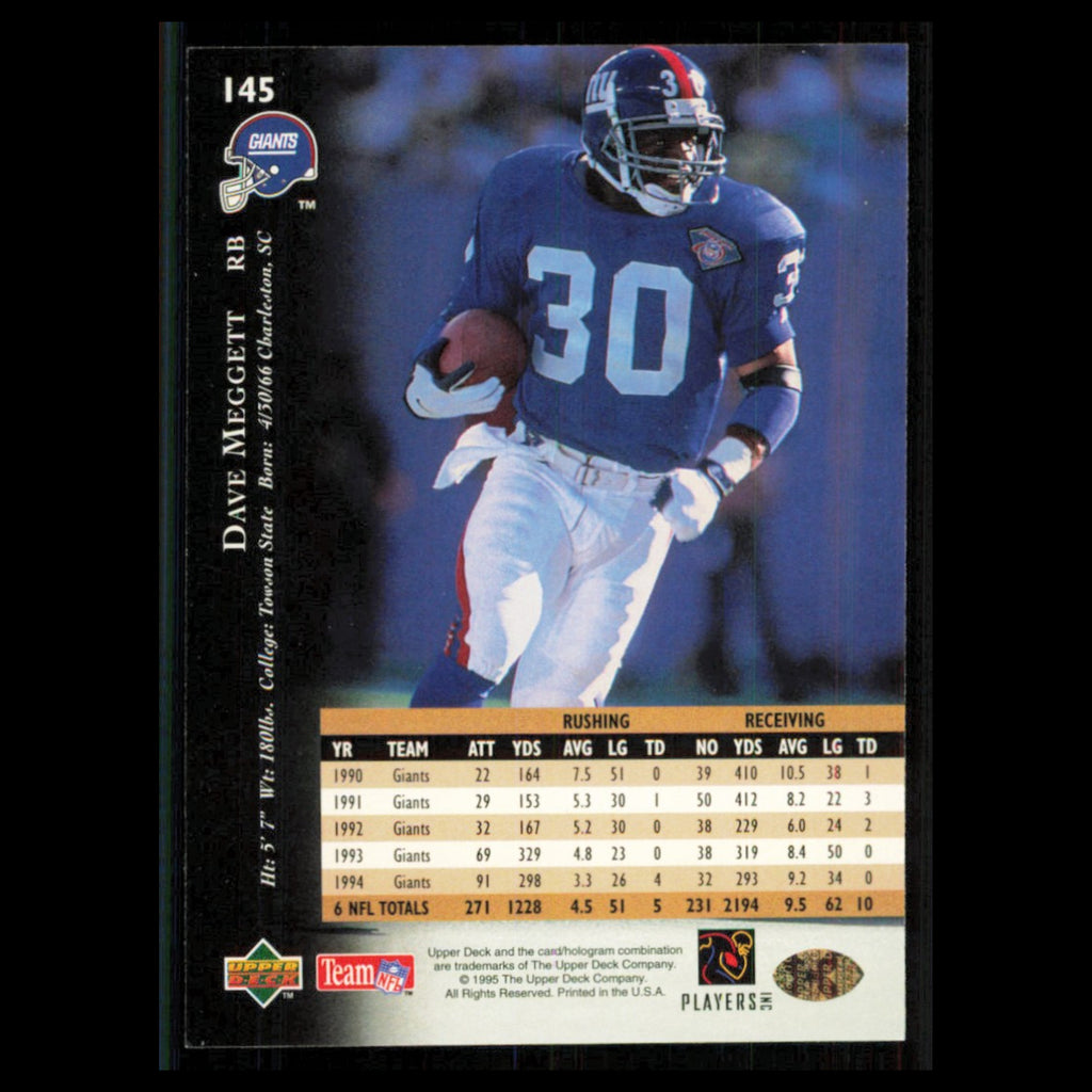 Dave Meggett #145 1995 Upper Deck New England Patriots Football Card NFL NM