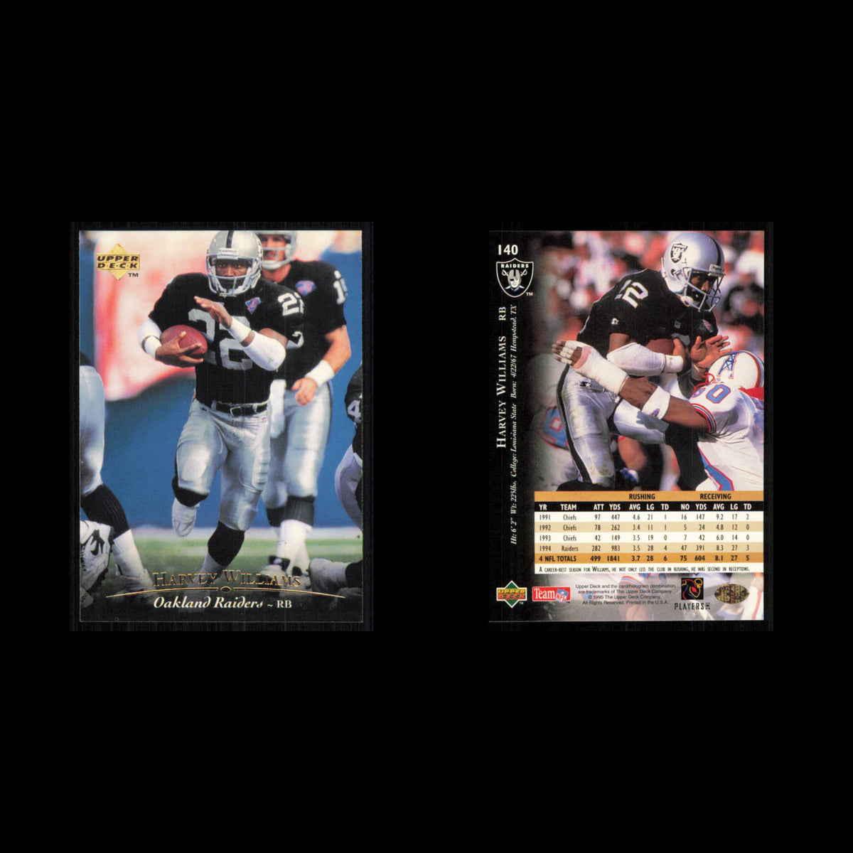 Harvey Williams #140 1995 Upper Deck Oakland Raiders Football Card NFL NM