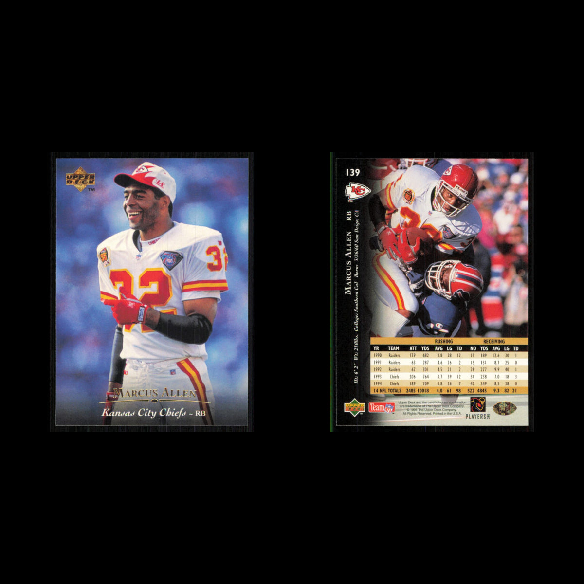 Marcus Allen #139 1995 Upper Deck Kansas City Chiefs Football Card NFL NM