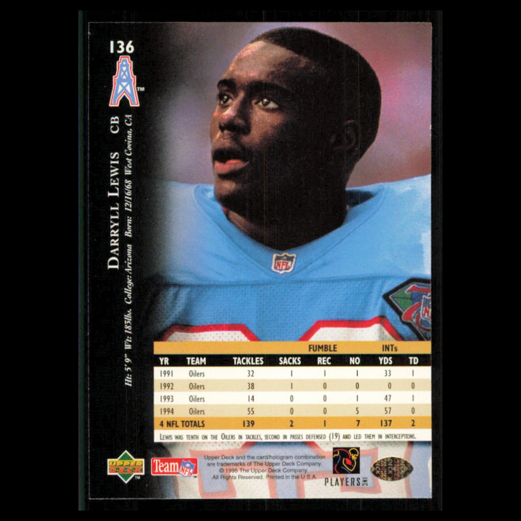 Darryll Lewis #136 1995 Upper Deck Electric Houston Oilers Football Card NFL NM