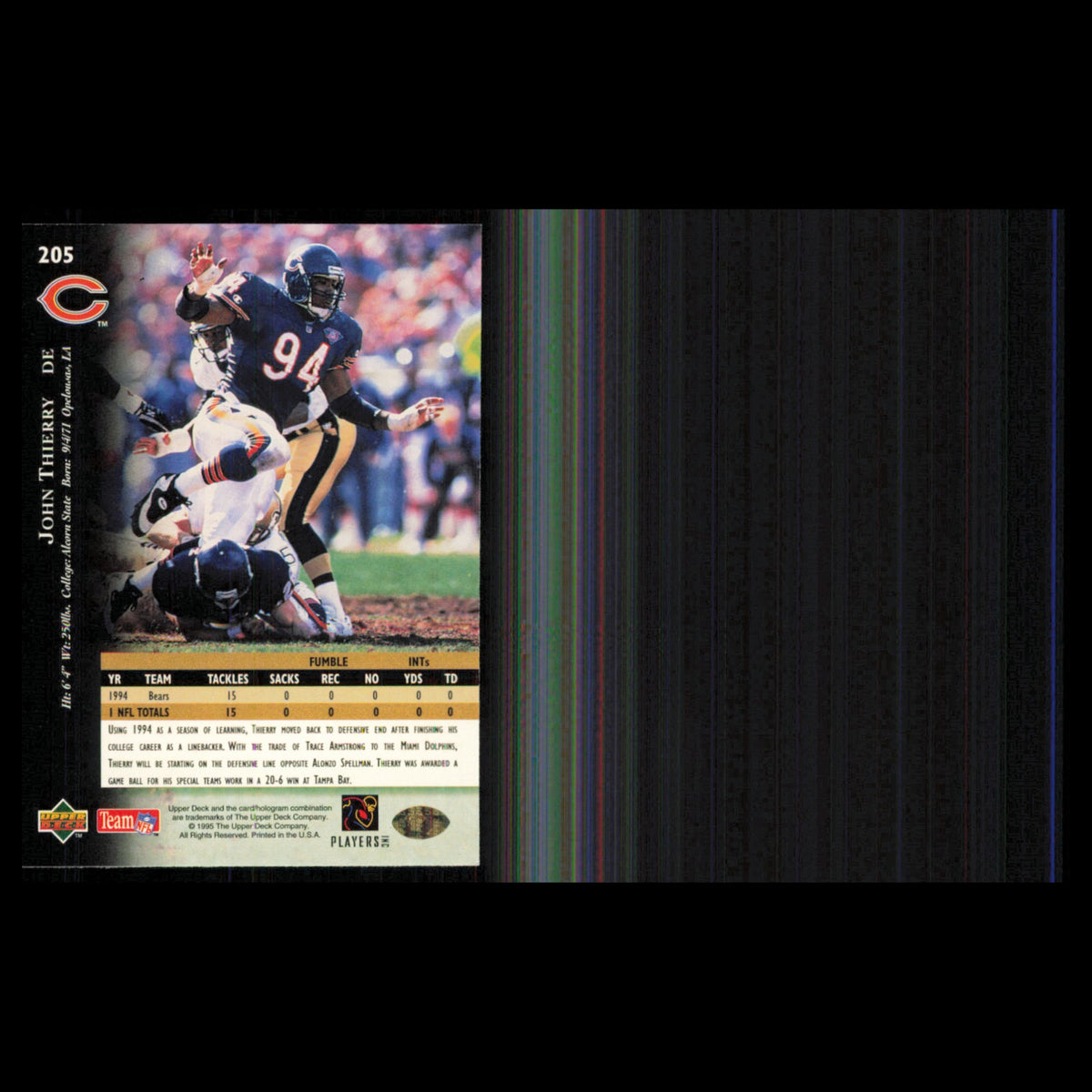 John Thierry #205 1995 Upper Deck Chicago Bears Football Card NFL NM