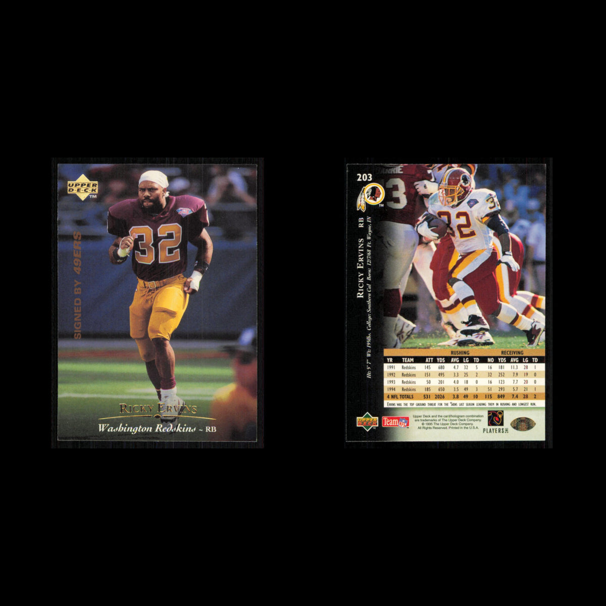 Ricky Ervins #203 1995 Upper Deck San Francisco 49ers Football Card NFL NM