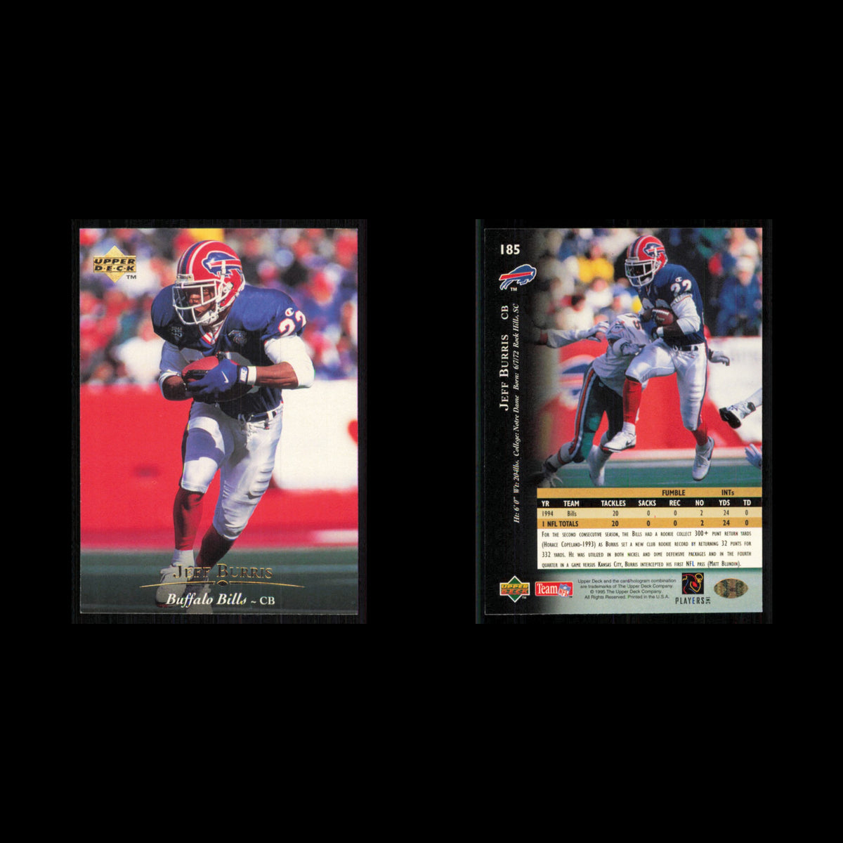 Jeff Burris #185 1995 Upper Deck Buffalo Bills Football Card NFL NM