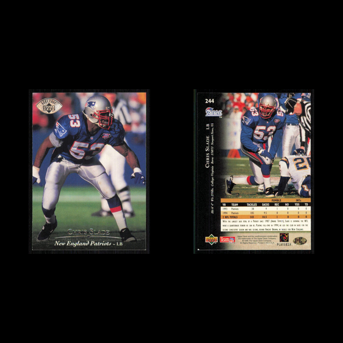 Chris Slade #244 1995 Upper Deck Electric New England Patriots Football Card NFL
