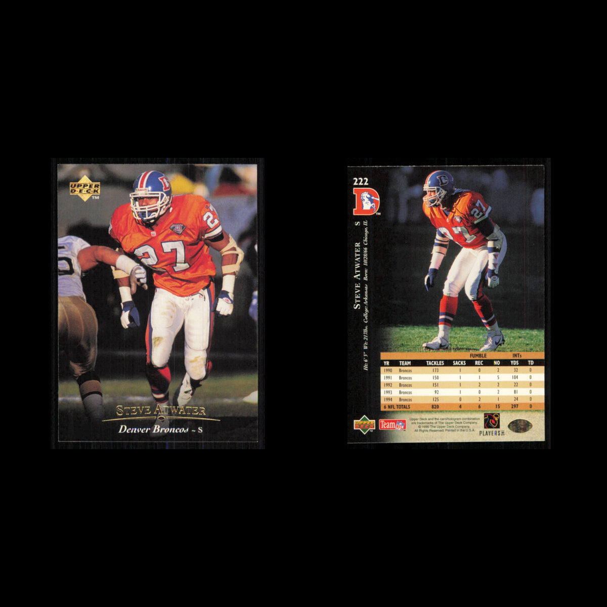 Steve Atwater #222 1995 Upper Deck Denver Broncos Football Card NFL NM