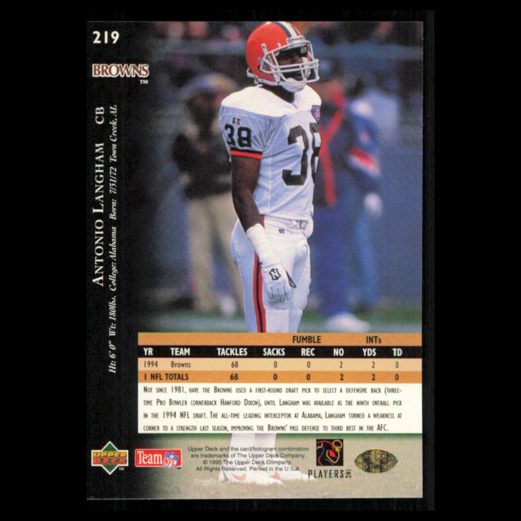 Antonio Langham #219 1995 Upper Deck Cleveland Browns Football Card NFL NM