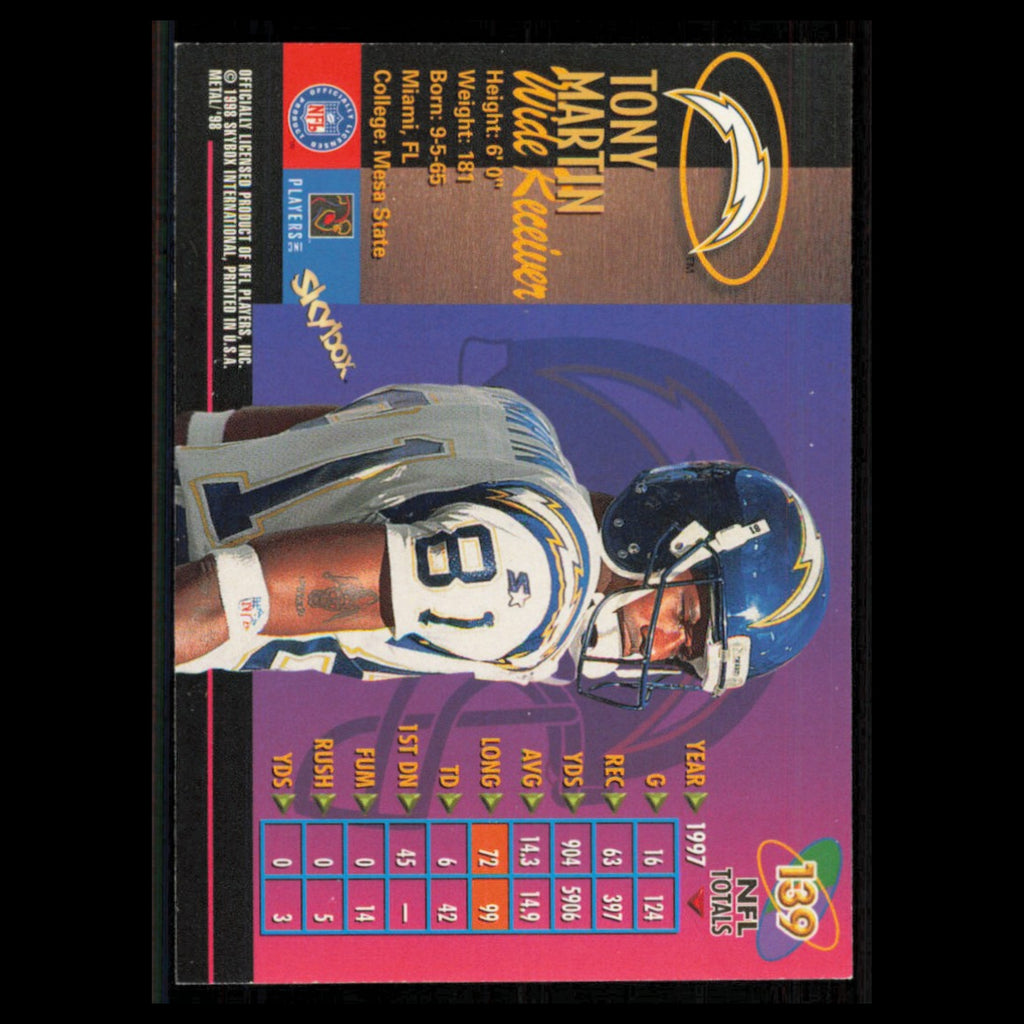 Tony Martin #139 1998 Metal Universe San Diego Chargers Football Card NFL NM