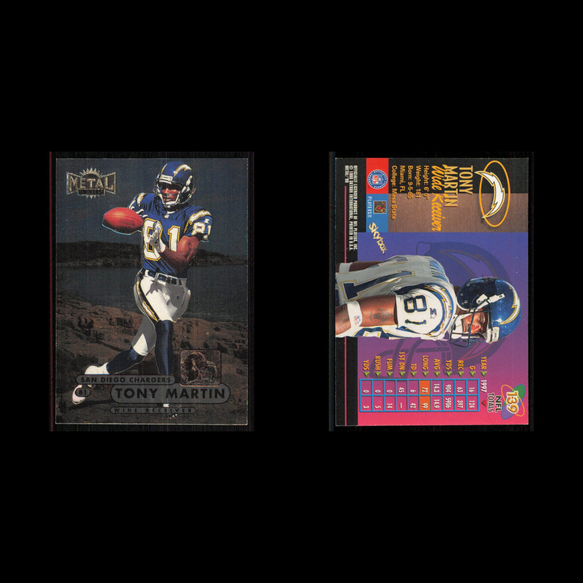 Tony Martin #139 1998 Metal Universe San Diego Chargers Football Card NFL NM