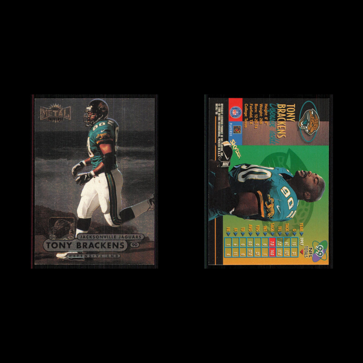 Tony Brackens #99 1998 Metal Universe Jacksonville Jaguars Football Card NFL NM