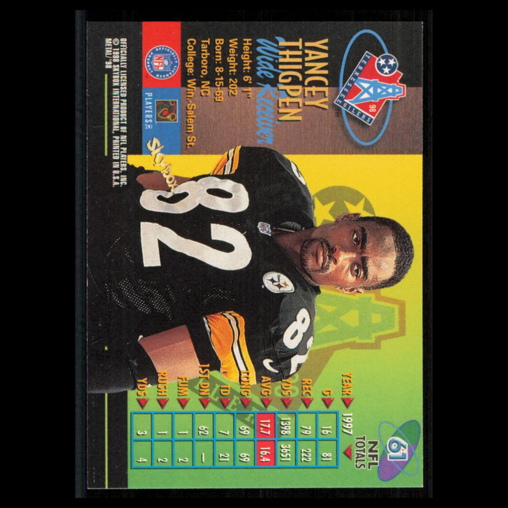 Yancey Thigpen #98 1998 Metal Universe Pittsburgh Steelers Football Card NFL NM