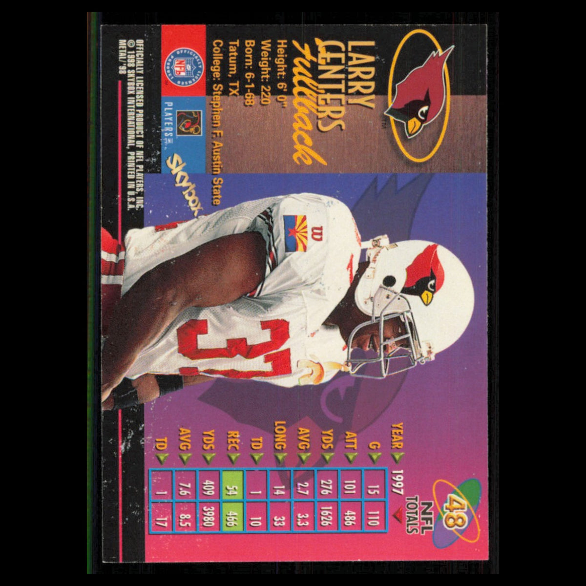 Larry Centers #48 1998 Metal Universe Arizona Cardinals Football Card NFL NM