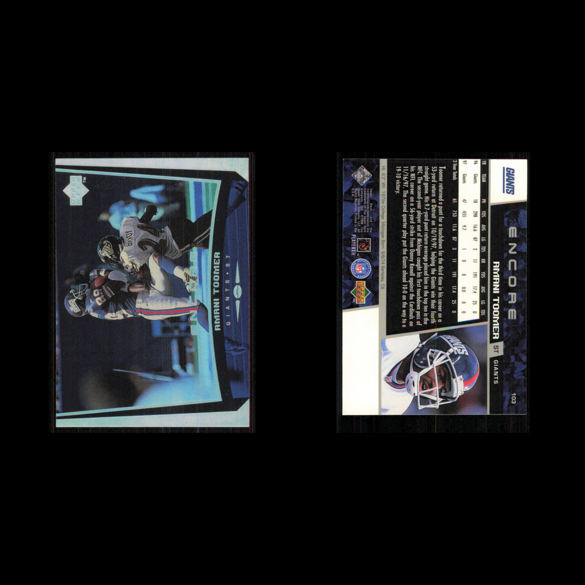 Amani Toomer #103 1998 Upper Deck Encore New York Giants Football Card NFL NM