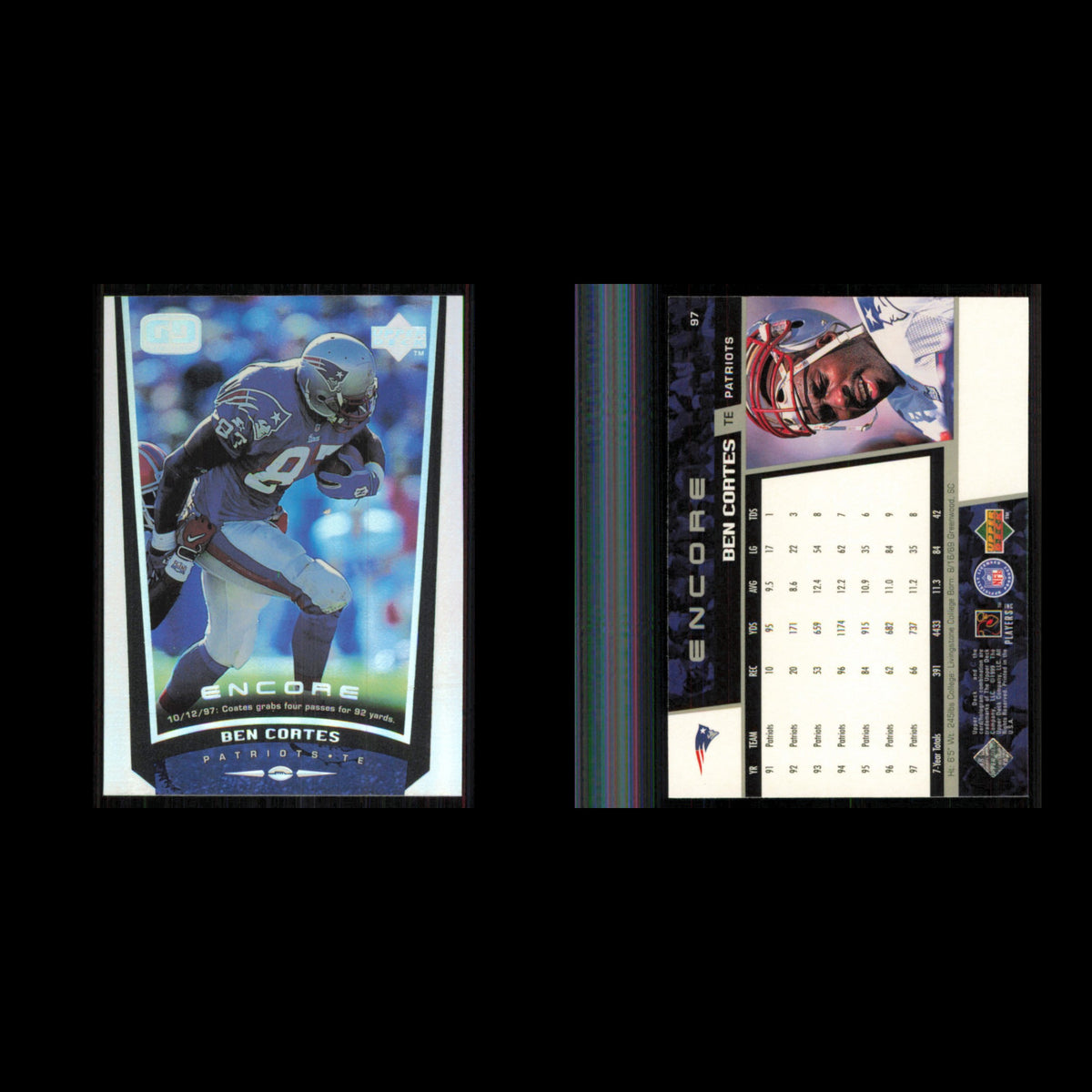 Ben Coates #97 1998 Upper Deck Encore New England Patriots Football Card NFL NM