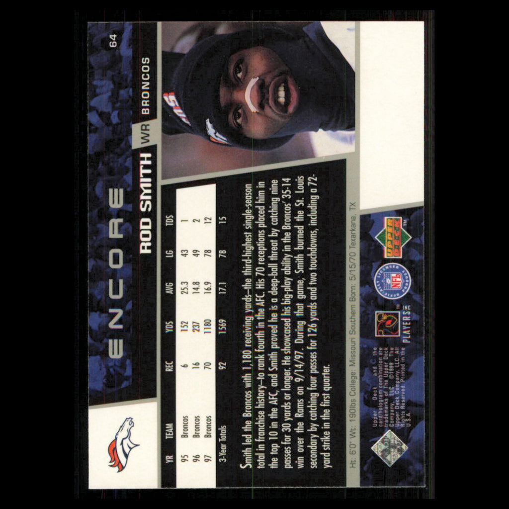 Rod Smith #64 1998 Upper Deck Encore Denver Broncos Football Card NFL NM