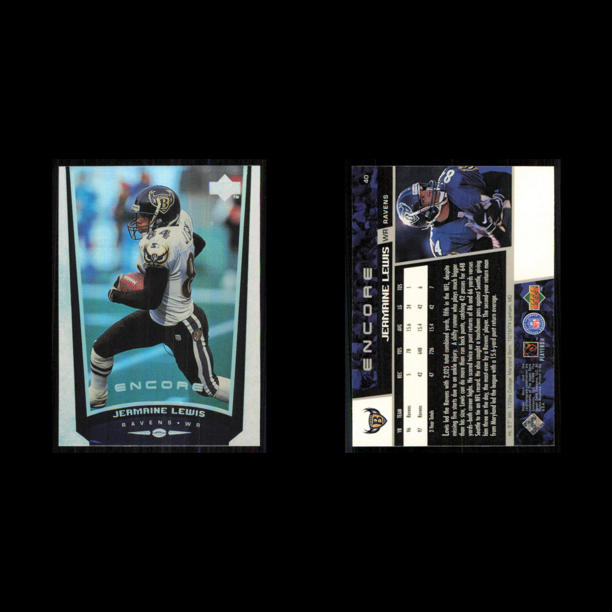 Jermaine Lewis #40 1998 Upper Deck Encore Baltimore Ravens Football Card NFL NM