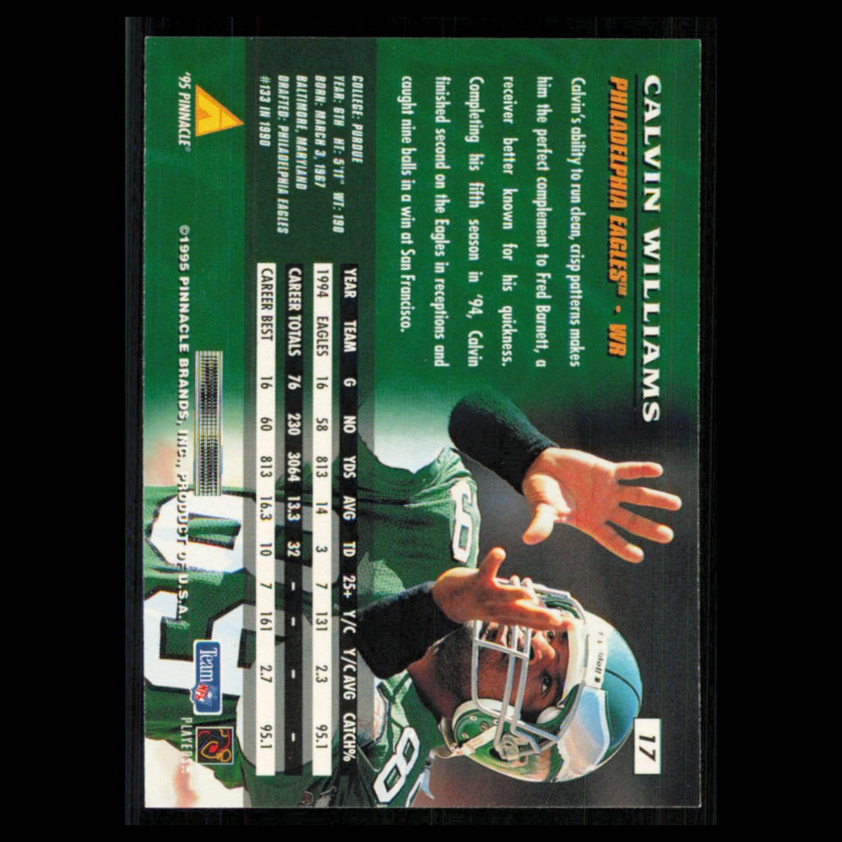 Calvin Williams #17 1995 Pinnacle Philadelphia Eagles Football Card NFL NM