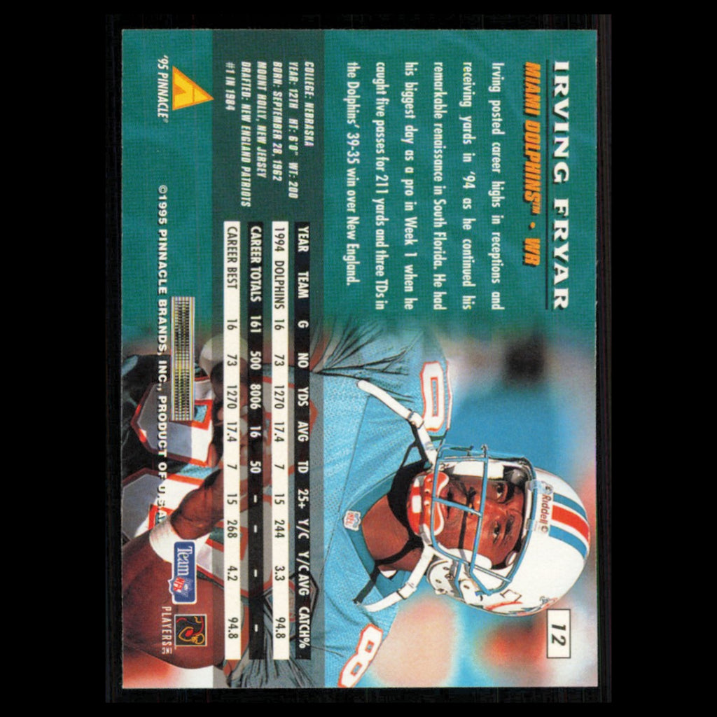 Irving Fryar #12 1995 Pinnacle Miami Dolphins Football Card NFL NM