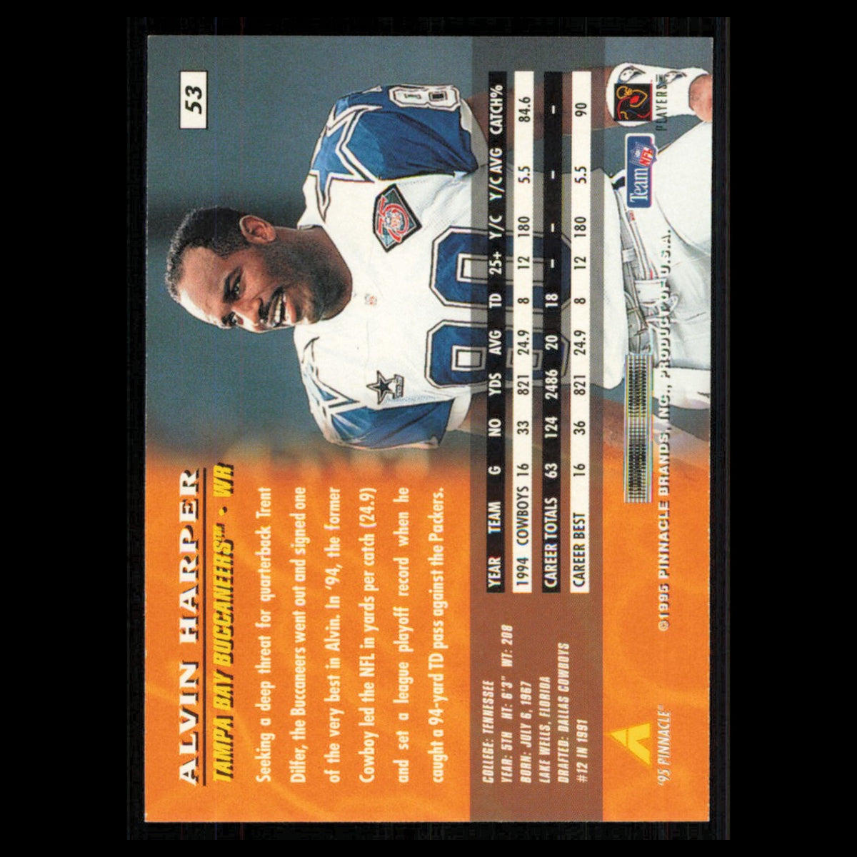 Alvin Harper #53 1995 Pinnacle Tampa Bay Buccaneers Football Card NFL NM