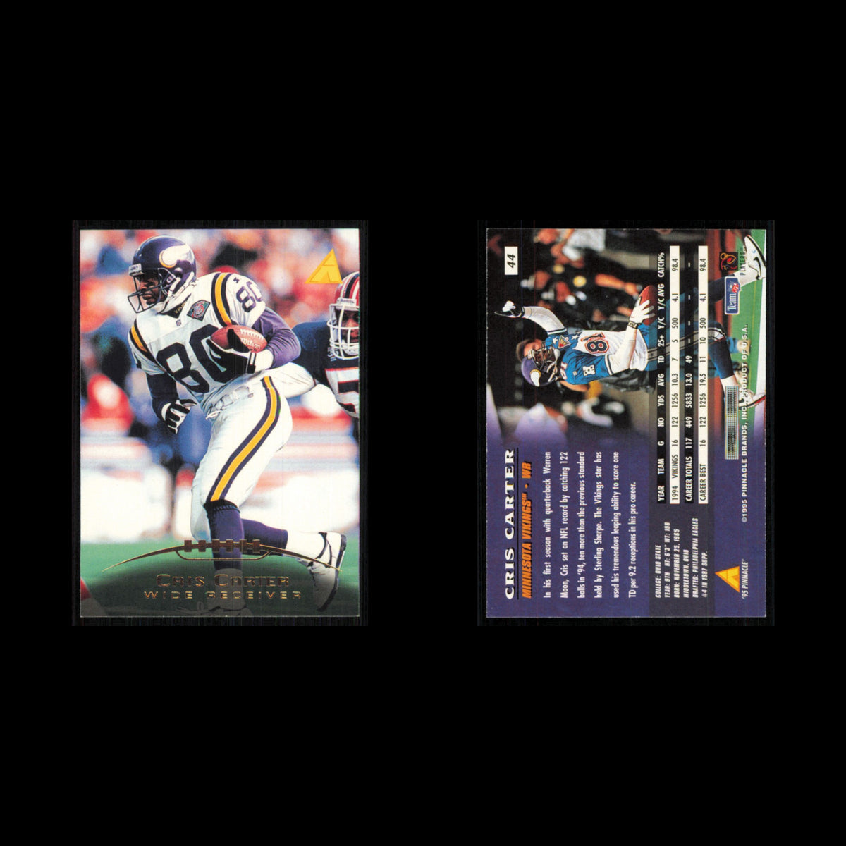Cris Carter #44 1995 Pinnacle Minnesota Vikings Football Card NFL NM