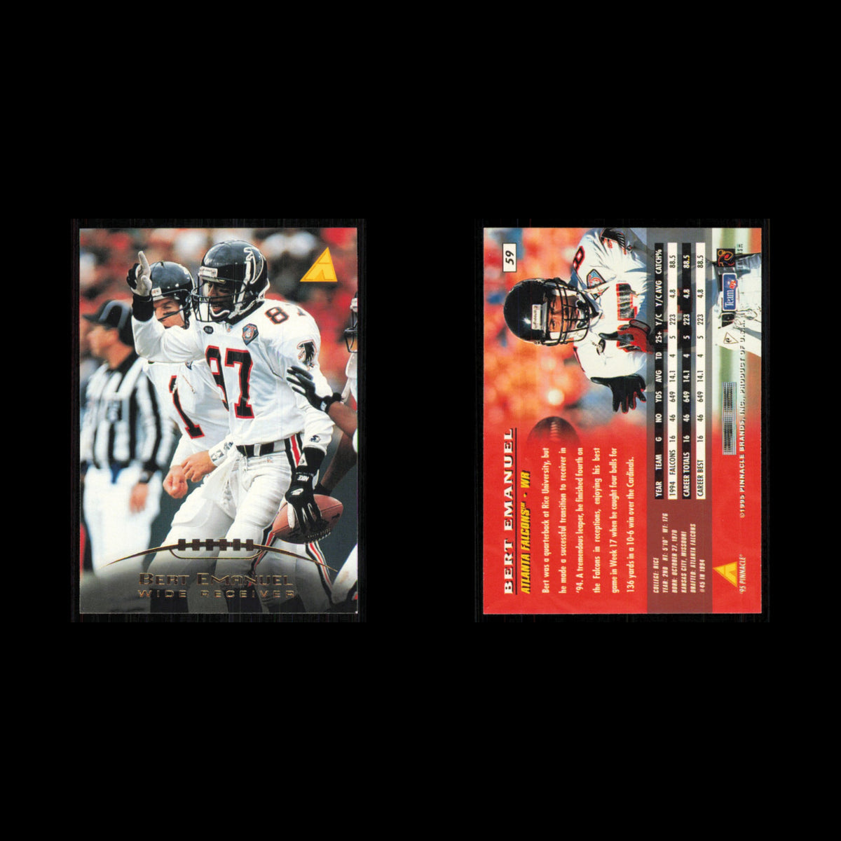 Bert Emanuel #59 1995 Pinnacle Atlanta Falcons Football Card NFL NM